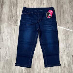 Jvini Women's Denim Capri Stretch Pull On  Jeans Dark Blue Wash Size 2XL